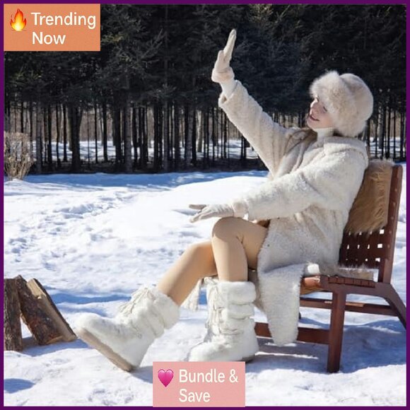 Faux Fur Snow Boots Mid-Calf Winter Boots Women's Size 8 - Picture 5 of 8